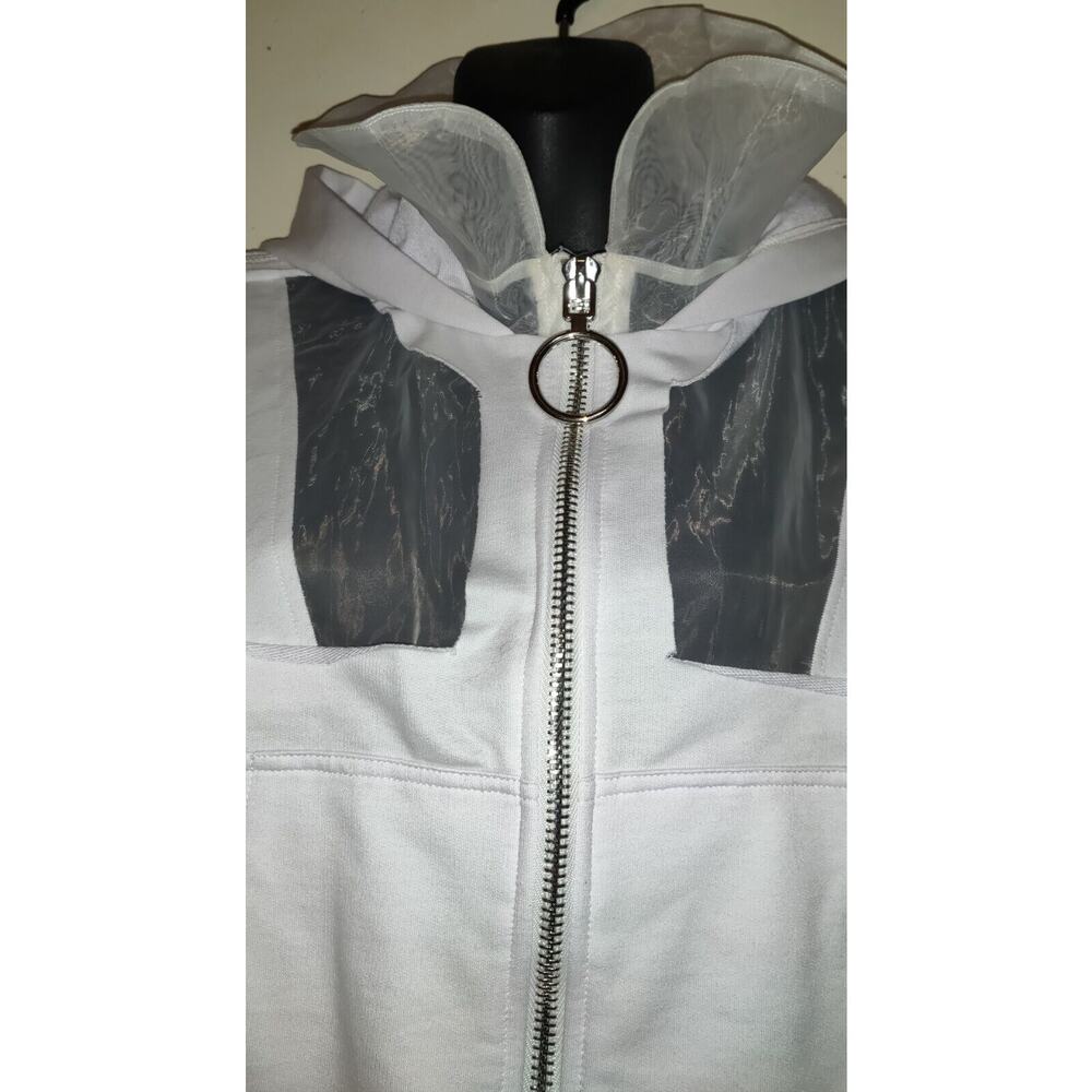 Fashion Nova White Muse Hoodie Sz S Sheer Boxy Jacket Space Futuristic New NWT S - Picture 5 of 16
